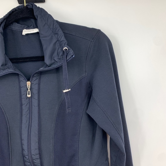 Bonita Womens Medium Full Zip Jacket Drawstring Waist Long Sleeve Stretch Blue - Picture 3 of 8